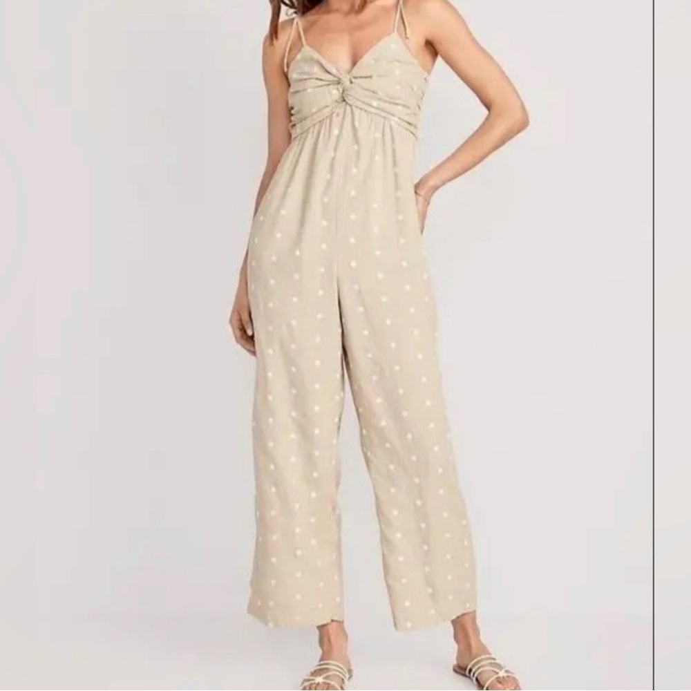 Old Navy wide leg polka dot linen jumpsuit